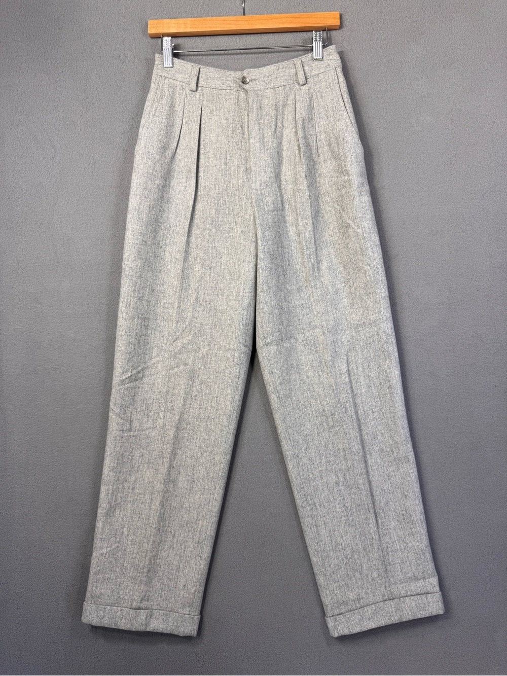 Vintage Liz Claiborne Light Gray Wool Pleated Trousers, Union Made, Made in USA